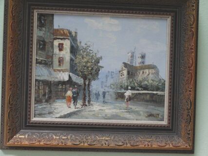 Ölgemälde "Pariser Straßenszene" von Burnett - Antik
