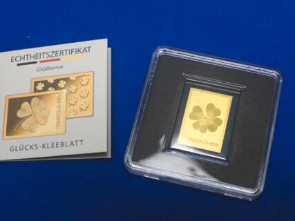 Glücksklee - Goldbarren - Feingold 1/500 Unze