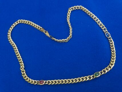 Collier - Panzer Goldkette mit Edelsteinen -Rubin - Smaragd - Saphir