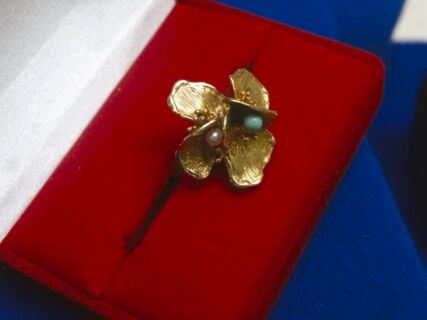 Goldring mit Blüte - Unikat - Auftrags Goldschmiede Meisterarbeit - 14 Karat - Türkis - Perle