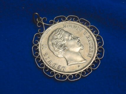 Anh&auml;nger mit Echter 5 Mark M&uuml;nze - K&ouml;nig Ludwig II K&ouml;nig v. Bayern Deutsches Reich 1874