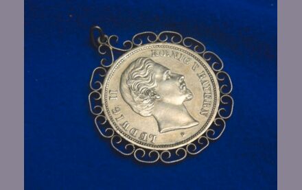 Anhänger mit Echter 5 Mark Münze - König Ludwig II König v. Bayern Deutsches Reich 1874