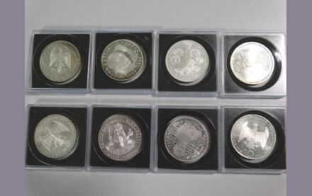 Konvolut 10 Deutsche Mark Silberm&uuml;nzen 8 St&uuml;ck