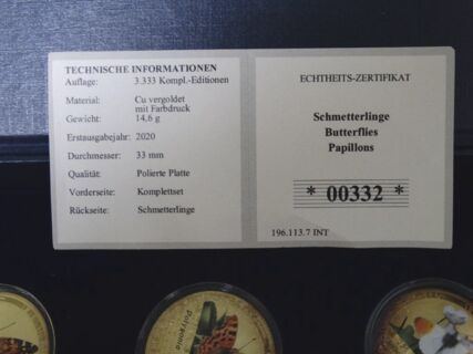 Sonderpr&auml;gung " Schmetterlinge" Kollektion 8 St&uuml;ck mit Zertifikat - vergoldet