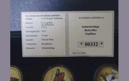 Sonderpr&auml;gung " Schmetterlinge" Kollektion 8 St&uuml;ck mit Zertifikat - vergoldet