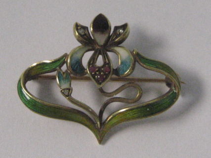 Antike Brosche 18K mit Diamanten und Rubinen um 1900