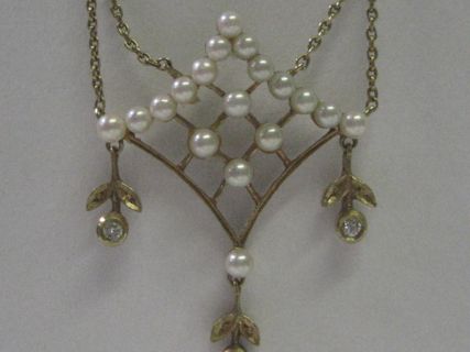Collier - 14 Karat mit Perlen und Diamanten um 1900