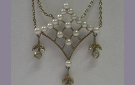 Collier - 14 Karat mit Perlen und Diamanten um 1900