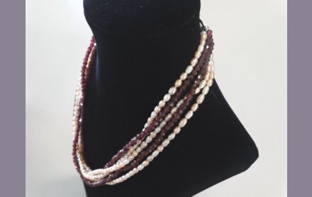 Saatperlen - Granaten Halskette 5 reihig