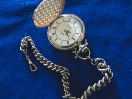 Antike alte Taschenuhr mit Silberkette - "Mirabell" mit Jagdmotiv - Auerhahn